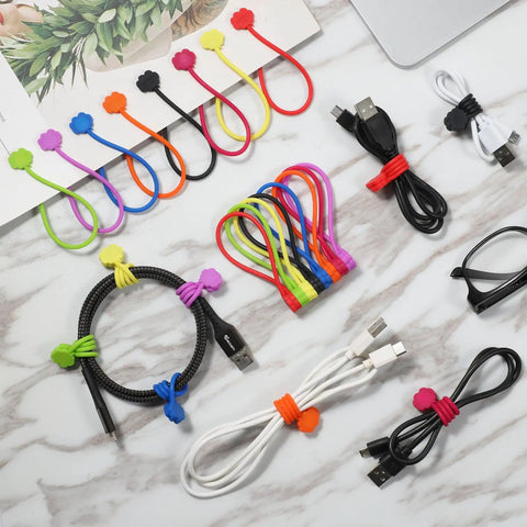 Magnetic Cable Ties 24 Pack 7 Inch Reusable Silicone Twist Ties With Strong Magnets Cute Cloud Design Assorted Colors used for bundling cables.