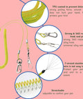 Detailed view of Bird Diaper Harness And Leash Set For Small To Medium Birds with yellow TPU coated stretch leash and stainless steel hook.