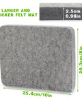 8x10 grey felt mat from Dope Pro Grade Needle Felting Kit With 90 Felting Needles, 2.5cm thickness, measurements shown.