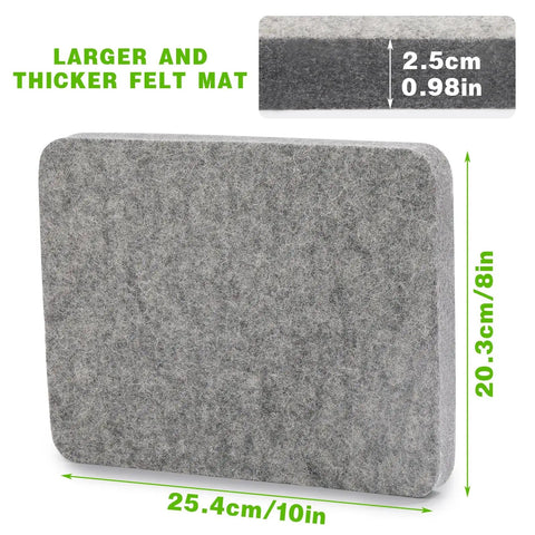 8x10 grey felt mat from Dope Pro Grade Needle Felting Kit With 90 Felting Needles, 2.5cm thickness, measurements shown.