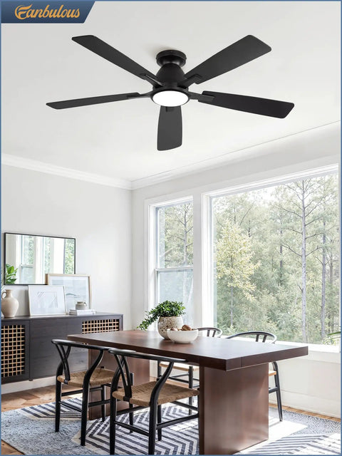 Smart Flush Mount 52 Inch Ceiling Fan With Lights Remote App Wall Switch Control in modern dining room