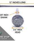 Heavy Duty 12 Inch Round Metal Stakes For Landscape And Paver Edging, Extra Thick Timber Nail Spikes with dimensions
