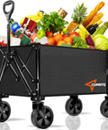 Heavy Duty Foldable Wagon With All Terrain Wheels, Collapsible Cart That Hauls Up To 350 Lbs filled with groceries