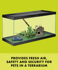 Fresh Air Screen Cover for reptile terrariums with sturdy metal mesh guard on 16x8 heavy duty frame, ensuring airflow and pet safety.