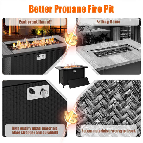 45 Inch Propane Fire Pit Table With 50,000 BTU Output And Lid, Dual Use Outdoor Gas Firepit With Waterproof features display