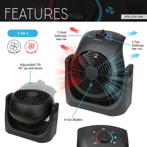 2 In 1 Space Heater And Fan For Home And Office Portable 1500W Energy Efficient Adjustable Tilt Two Heat Settings And Two Fan Speeds For Year Round Cozy Comfort