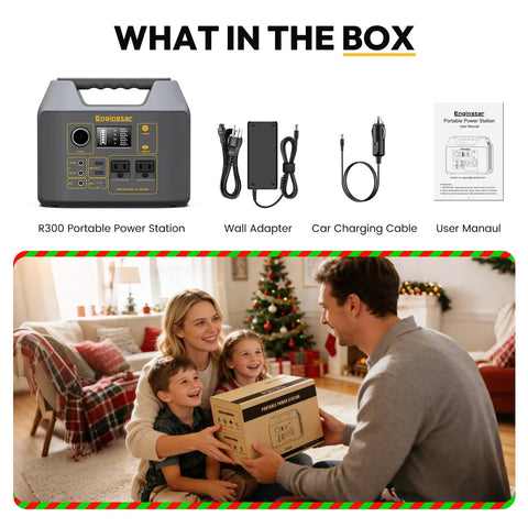 Portable Power Station With 300W Solar Generator And Two 110V Pure Sine Wave Outlets 296Wh Pack And 80000mAh Capacity in box
