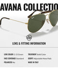 Pilot Shape Non-Polarized Sunglasses With G-15 Green Lens For Men And Women displayed, featuring polished gold frame.