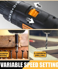 Variable speed settings on Your Go To Cordless Brushless Drill Kit 20V with 2Ah battery and charger.