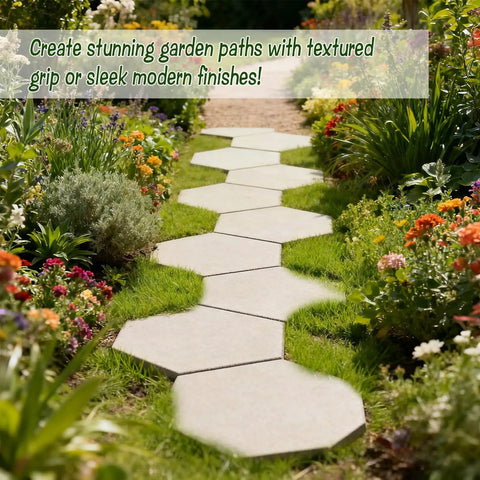 Two-Size Hexagon Stepping Stone Molds For Concrete, Reusable Plastic Cement Molds For DIY Walkways And Garden Paths, installed
