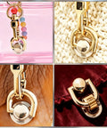 Close-up of gold D-ring from 4 Pcs D Ring Rivets For Leather Purses 360 Degree Rotatable Crossbody Conversion Kit on various textures.