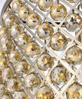 Close-up of Madison Collection Ten Light Pendant With Royal Cut Clear Crystal Spheres and polished nickel frame.