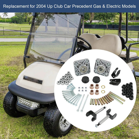 Golf Cart Front End Repair Kit For 2004 Up Club Car Precedent Gas And Electric Including kingpins and bushings displayed