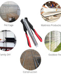 Manual Hog Ring Plier Kit 2500 Galvanized Steel Hog Rings with Easy Grip Handles surrounded by various use cases including fence and DIY.