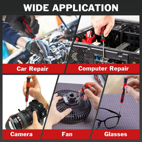 42 Piece Magnetic Screwdriver Set With Case For Home Appliances And Gadgets in various repair applications like car, computer, and camera.