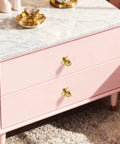 Pink dresser with 4-Pack Solid Brass Gold Cabinet Knobs With Flower Backplate, Modern Dresser Handles For Kitchen Brushed Brass Pulls.