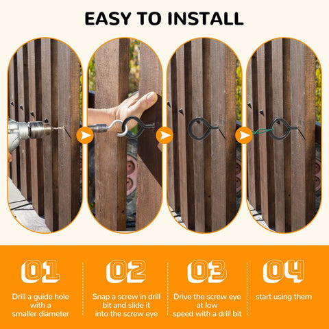 Installation steps for Beefy 5 Inch Screw In Eye Bolts 4 Pack For Hanging And Tie Downs Indoor Outdoor Use Corrosion Resistant Coated Steel Eye Screws For Hammock Stands TLAZZ