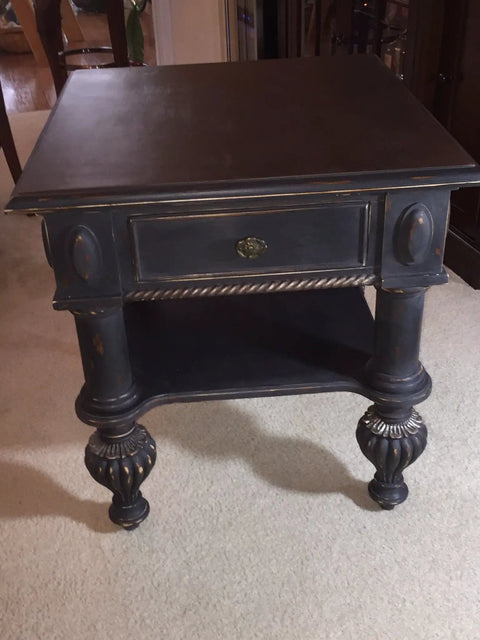 Wooden table painted with Chalk Furniture Paint For Cabinets And Furniture In Midnight Black, 32 Fl Oz, Pack Of 1, Great Coverage With Minimal Prep, Ideal For DIY Home Decor And Craft Projects