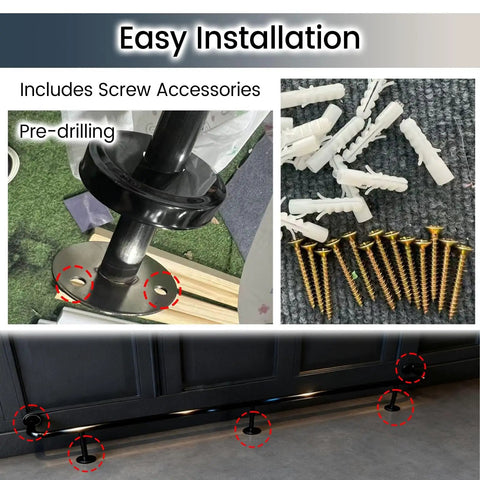 Top Shelf Gold Bar Foot Rail Kit Featuring Heavy Duty Wall Brackets showing installation parts and screws for easy setup.
