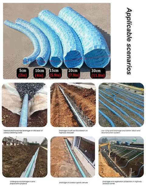 Two To Four Inch Corrugated Perforated French Drain Pipe With Nonwoven Polyester Filtration Layer For Yard And Lawn Landscape Drainage Permeable Infiltration Tube That Reduces Clogs in various installation scenarios.