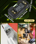 No Fuss Wireless Digital Angle Finder Tool With Dual Axis Alignment and Spot On Accuracy featuring a Heavy Duty Magnetic Base for Quick Slope Percentage Readings on Woodworking Jobs, shown with digital display and magnet.
