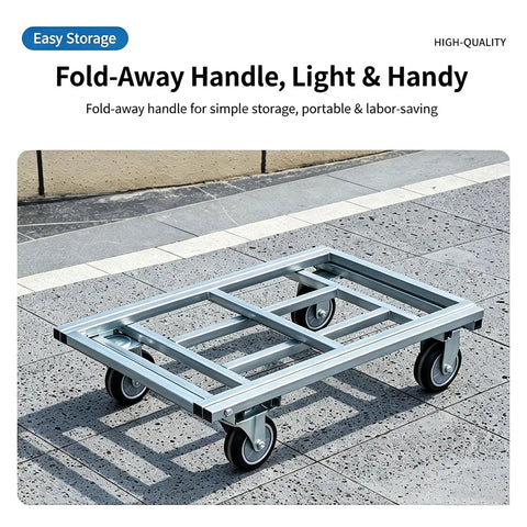 Heavy Duty Push Cart Dolly Platform Truck For Hauling Up To 661 Lbs With A 25 Inch Long By 15 Inch Wide By 30 Inch High Flatbed Hand Truck Style Utility Carrier Built For Warehouse Workshop And Home, fold-away handle, metal frame