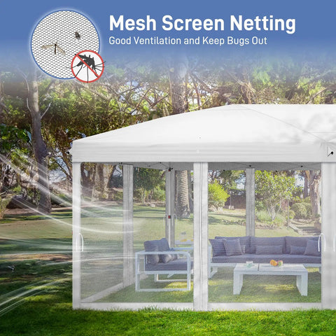 10x20 Pop Up Canopy With Sidewalls And Carry Bag Easy Up Screened Gazebo For Camping Backyard Parties BBQs Picnics
