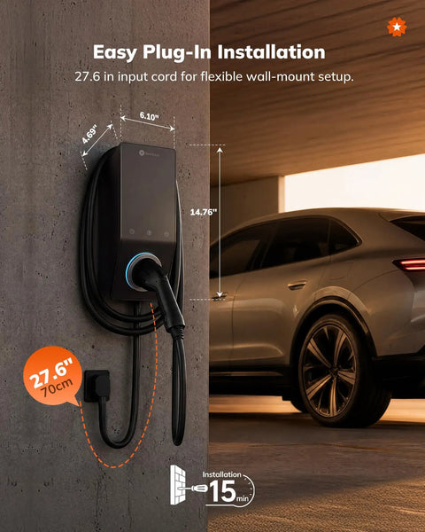 Hella Fast Level 2 Ev Charger For Home Driveways With J1772 Connector And Nema 14 50 Plug Ul Certified 240 Volt setup mounted on a wall.