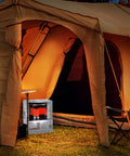 HeatMate Portable Kerosene Heater For Indoor And Outdoor Use 10000 BTU Cordless Space Heater outside tent providing warmth