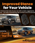 Before and after images of 2000-2006 GM SUV with 3 Inch Front And 4 Inch Rear Drop Kit For 2000-2006 GM Tahoe Suburban Avalanche Yukon XL Escalade With Torsion Keys Front End Drop Coil Springs For 2WD 4WD AWD
