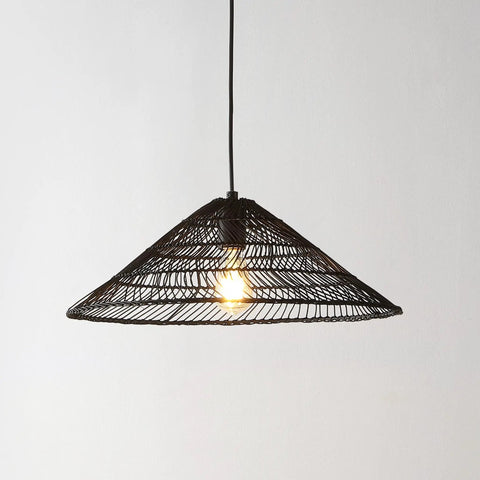 Black 1 Light Farmhouse Coastal LED Pendant With Rattan Cone Shade For Kitchen Island, Dining Room Or Bedroom, Plug In Or Hardwired Swag Lamp
