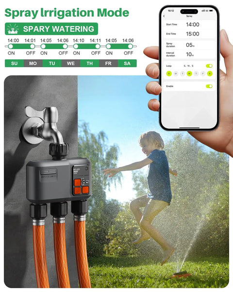 3 Zone WiFi Sprinkler Timer With 984 Ft Range And 3 Outlet Smart Water Timer for Garden Hoses in use with smartphone control