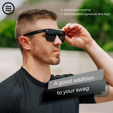 Man wearing XL Polarized Work Sunglasses For Men And Women With Side Shield Design, UV Protection, on outdoor road trip