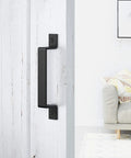 Black 8 Inch Barn Door Handle Set Of 2 With Screws Included For Sliding Doors Cabinets Closets And Drawers, Heavy Duty Carbon Steel Pull Handles