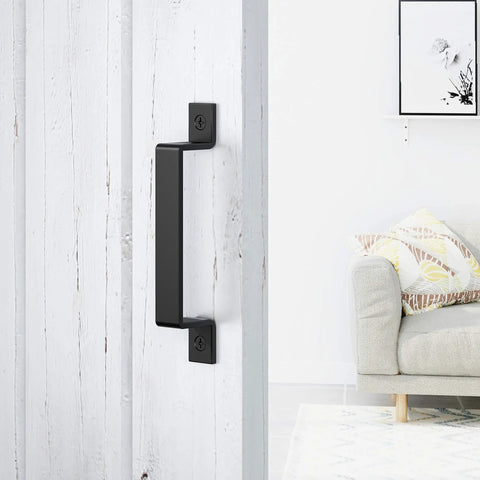 Black 8 Inch Barn Door Handle Set Of 2 With Screws Included For Sliding Doors Cabinets Closets And Drawers, Heavy Duty Carbon Steel Pull Handles