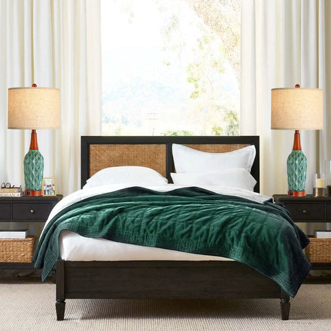 Bedroom setup with Vintage Ceramic Table Lamps Set Of 2 For Your Living Room And Bedroom Teal MCM Style Nightstand Lamps on nightstands