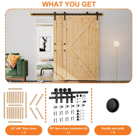 Double Sliding Barn Doors 42 Inch By 84 Inch With 8 Ft Single Track Bypass Hardware Kit Unfinished Spruce Wood Space Saving Design Easy To Install Maximum 73 Inch Opening Farmhouse Vibe Rustic Room Divider