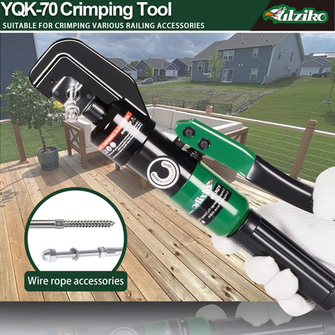 Hydraulic Cable Lug Crimper Kit 10 Ton Crimp Tool For 12 AWG To 00 AWG Electrical Terminals in use on deck with wire rope fittings.