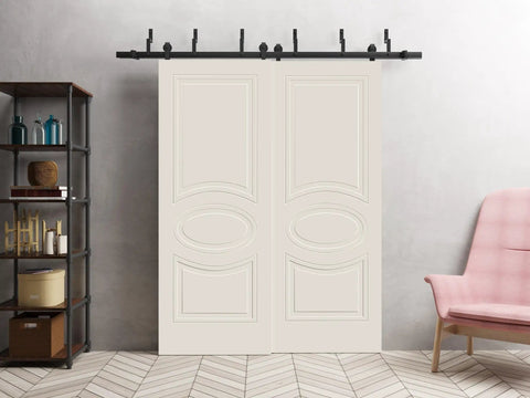 Sliding Barn Closet Doors 84 By 96 Inches With 8 Foot Rails Hardware Set Solid Wood Wardrobe Slabs Cream Painted Modern Finish