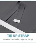 Close-up of the tie-up straps for French Door Privacy Blackout Curtain Panel With Easy Tie Up Straps, 26 x 72 Inches, Grey