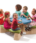 Naturally Playful Kids Picnic Table With Removable Umbrella, seats six children, durable plastic, blue and green, toddlers