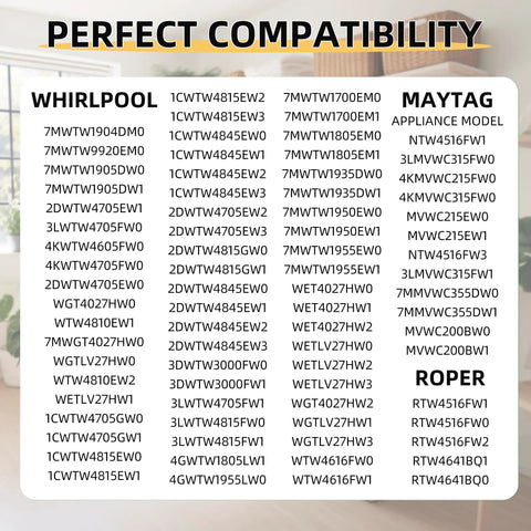 Compatibility chart for Universal Washer Suspension Rod Kit Front Load Easy Install No Fuss Replacement W10780045 with brands listed