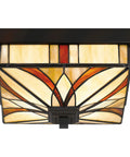 Finley Two Light Valiant Bronze Flush Mount With Multicolored Tiffany Glass Shade for traditional hallways, ceiling view