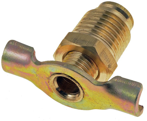 Top view of Brass Drain Cock Petcock 1/4 In. NPT Radiator Valve Replacement For Jeep Models, showing brass construction and threading.