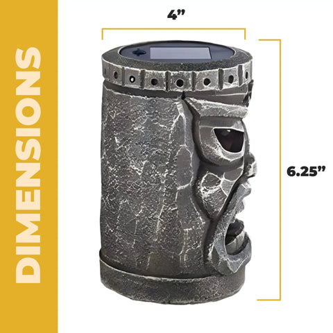 Set Of 2 Solar Tiki Torches With Flickering Flame Effect For Outdoor Patio Decor, side view showing dimensions 4x6.25 inches