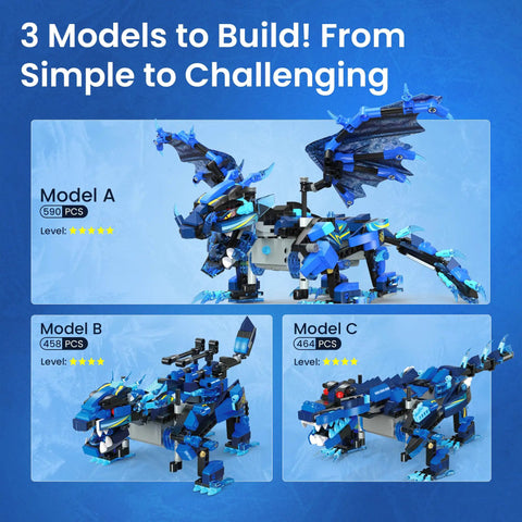 Dragon Building Kit With Remote Control For Kids 8-12 Hands On STEM Toy That Sparks Imagination Build Code And Play With A Dope Flying Dragon Ideal Gift For Birthday Or Holiday, 3 model builds with 590 pieces