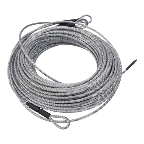 Heavy Duty Zip Line Kit With Stainless Steel Spring Brake, Seat, And Swing Or Climbing Rope showing coiled galvanized cable