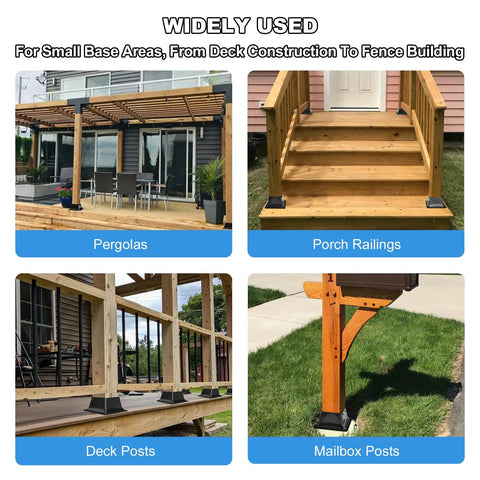 Heavy Duty 4x4 Post Base Brackets Set Of 3 For Dry Wood Posts Up To 3.58 Inches Inner Size 3.6x3.6 Powder Coated Solid Steel Deck Anchors Wood Post Holder For Porch Railings Fences Pergolas