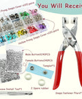 Metal Snap Buttons Kit 960 Pcs Multicolor Hollow And Solid Snaps With Pliers And Press Tool For Bags And Clothes DIY Crafts