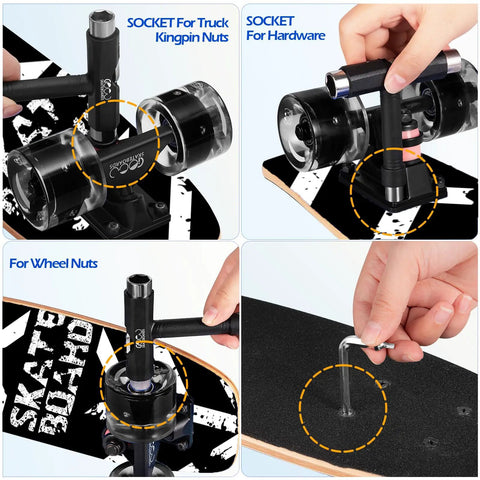 Colorful Flashing Wheels Skateboard For Beginners And All Ages Dope Rad 9 Ply Canadian Maple Deck shown with assembly tools